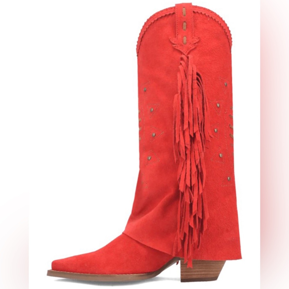 DINGO Red Made In Mexico Suede Spirit Trail Boots With Fringe Size 6 - Picture 3 of 7